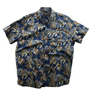 Lee Mens Hawaiian Shirt Size XXL Short Sleeve Tropical Floral Navy Casual Stretc